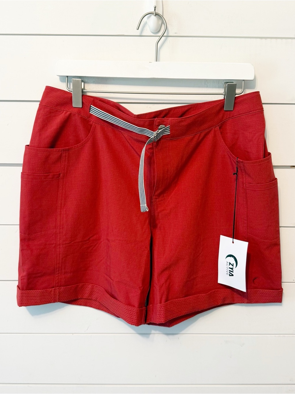 NWTs ZYIA Active “Not Just a Trail" shorts red W/cuffed hem adjustable waist XL